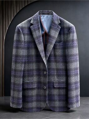 Brand New Coppley/Loro Piana Fabric Navy & Gray Plaid Sport Coat 2-Button Blazer
